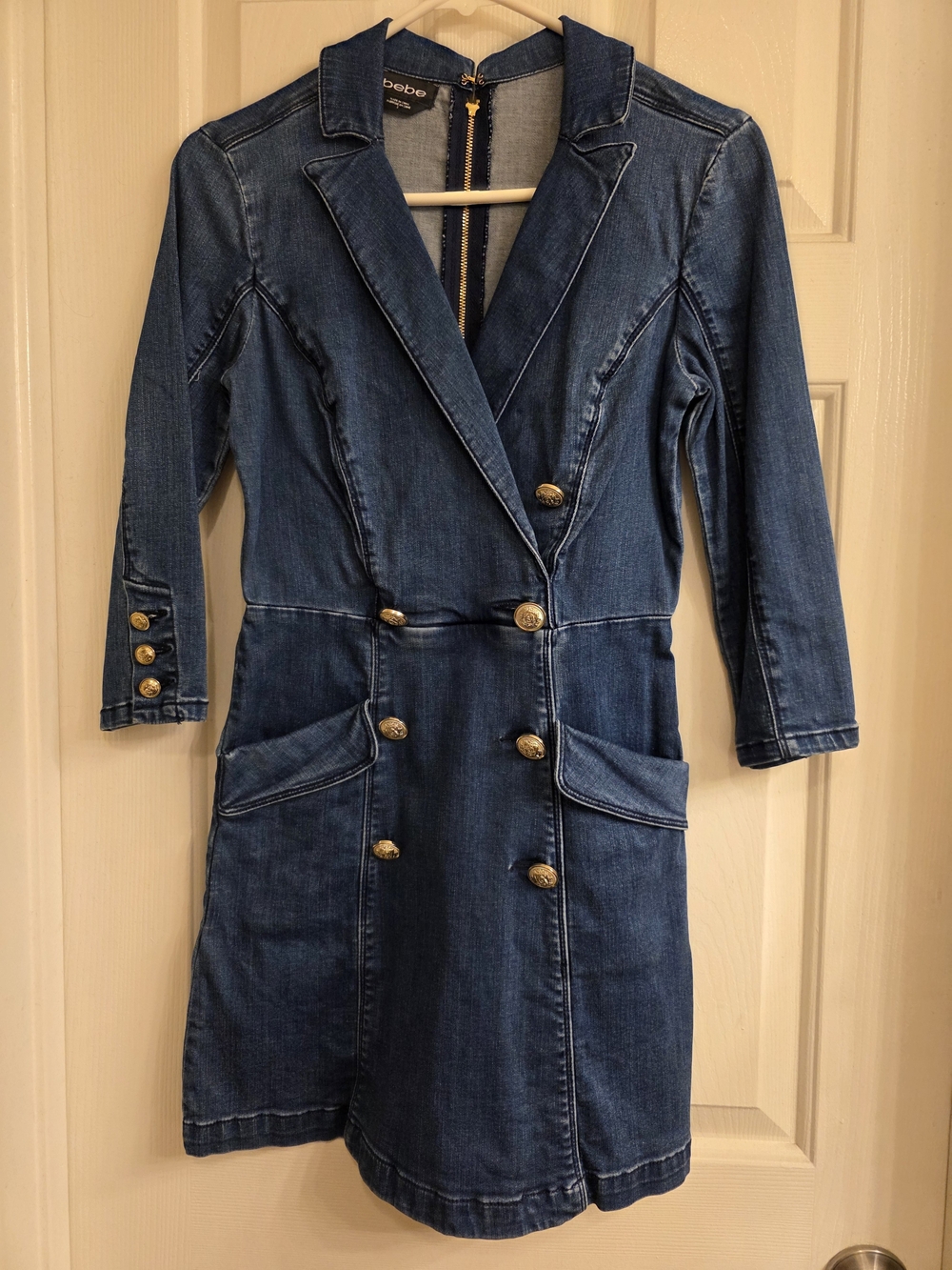 bebe Blue Denim Double-Breasted Shirt Dress
